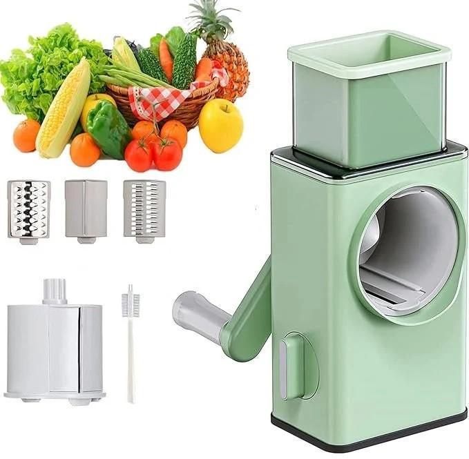 Premium Manual Rotary Vegetable Cutter – 3 Stainless Steel Blades, Fast & Effortless Slicing (Green)