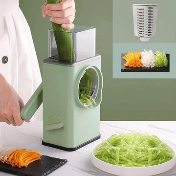 Premium Manual Rotary Vegetable Cutter – 3 Stainless Steel Blades, Fast & Effortless Slicing (Green)
